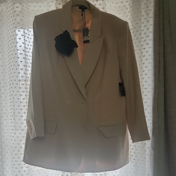 Express Jackets & Blazers - Express Beige Double-Breasted Blazer